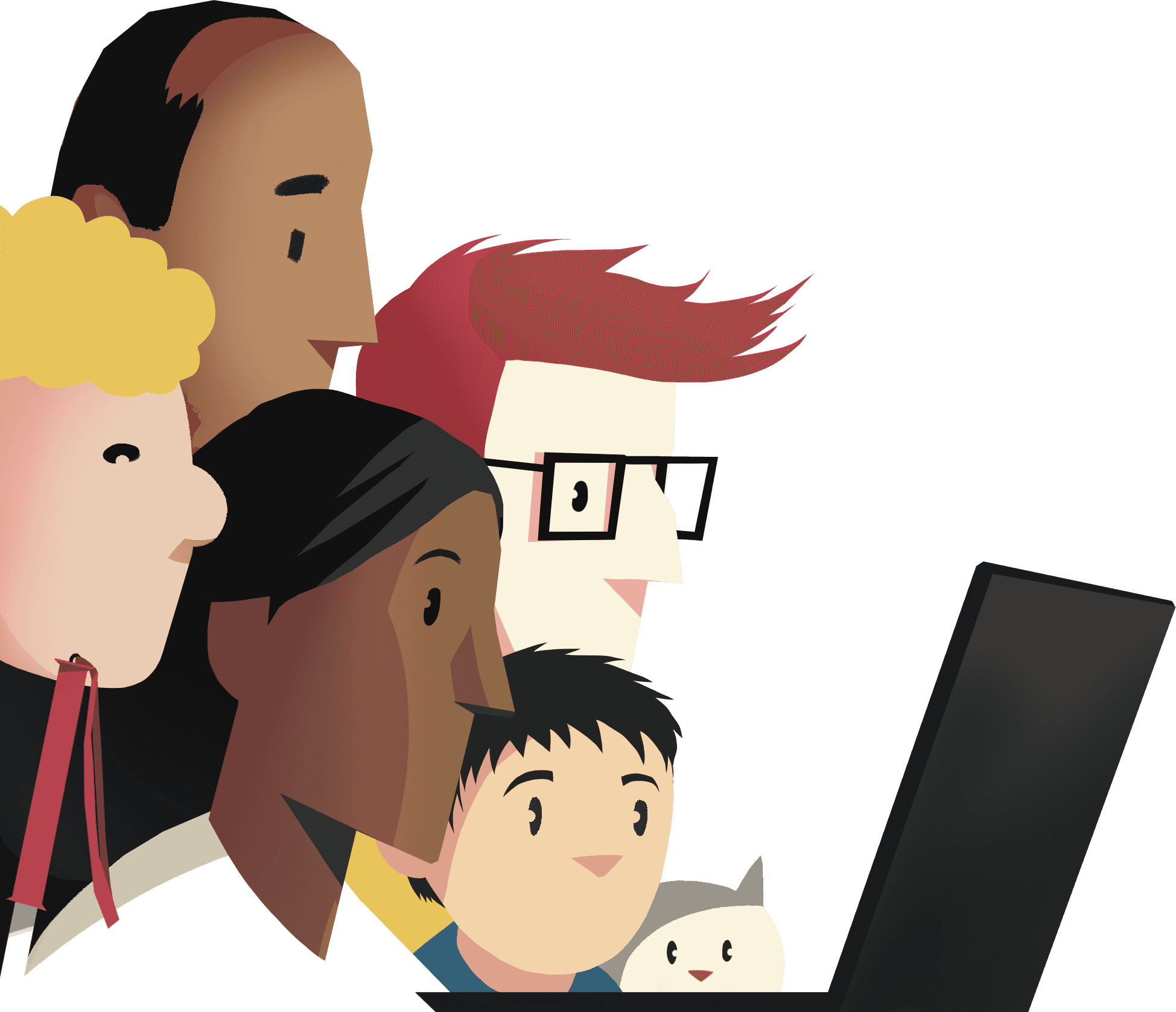 Different users looking at a computer screen together.